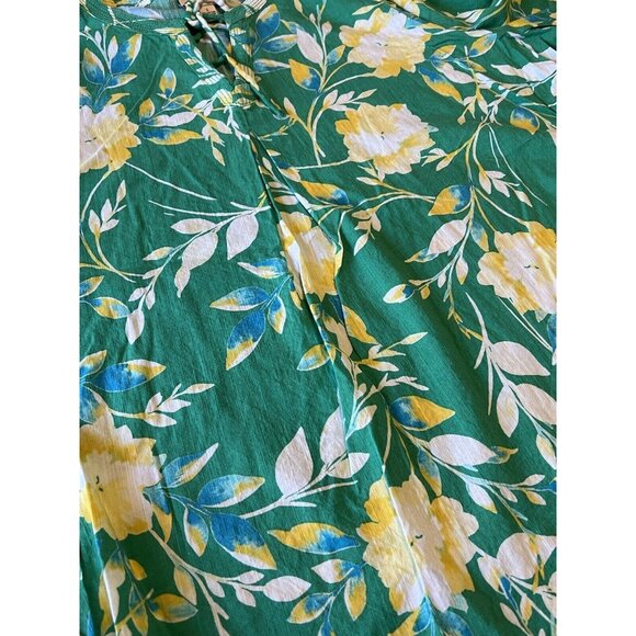 St. Johns Bay Women Green Floral Long Sleeve Blouse Size Large Hawaiian Colorful - Picture 10 of 14